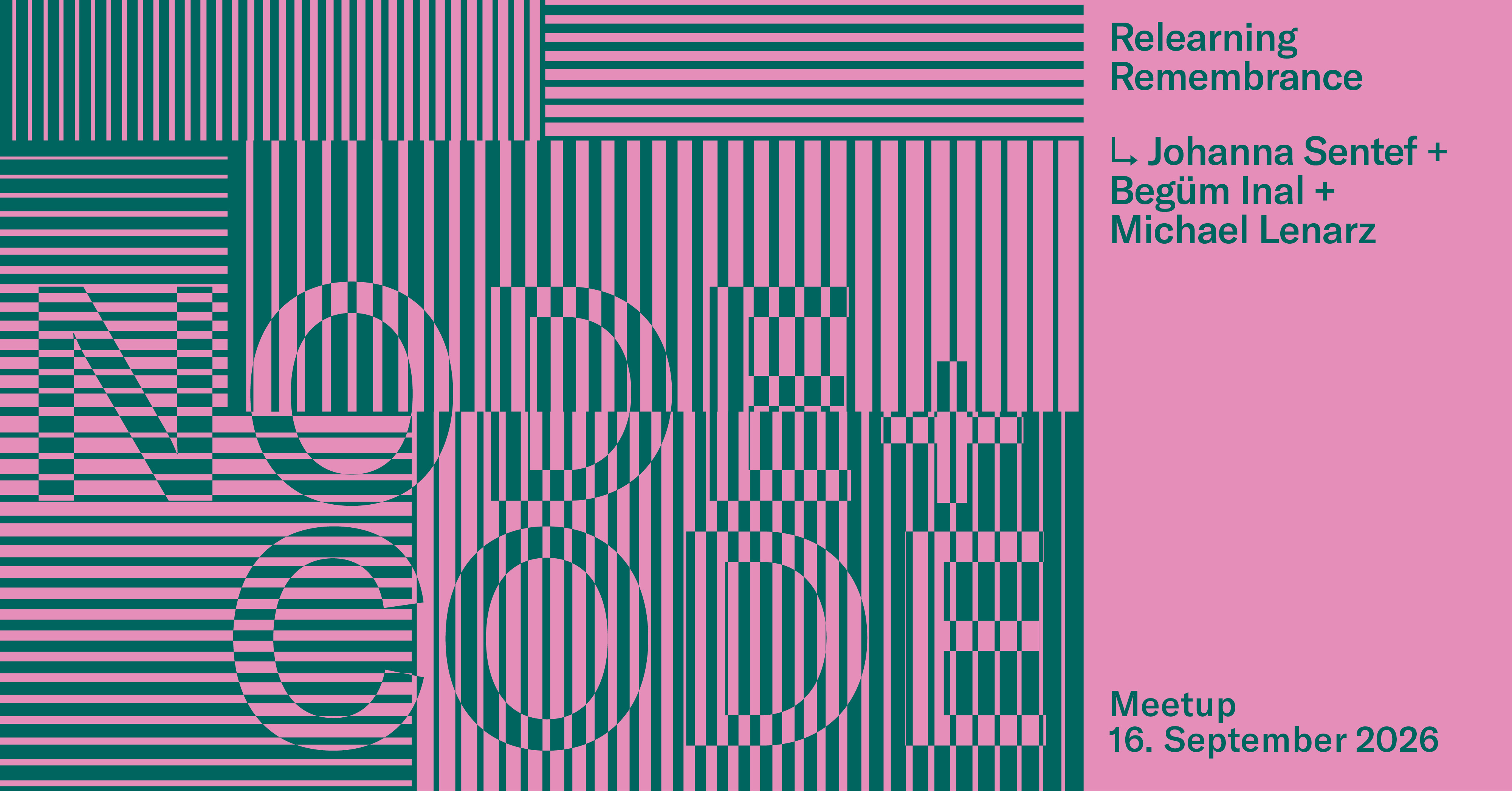 horizontal version of title graphic for NODE+CODE No.25 with the names of the speakers listed