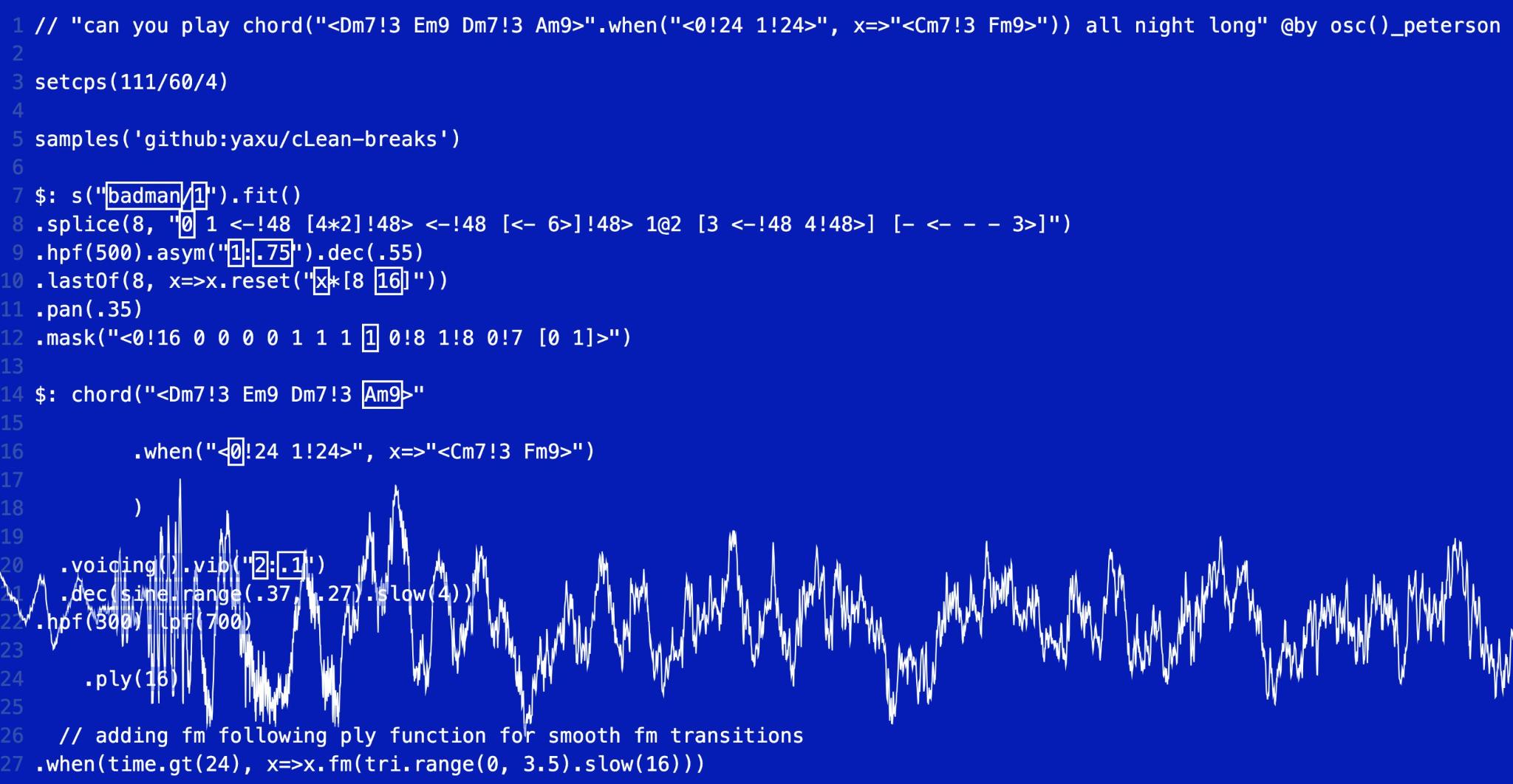 a screenshot of white code on blue background